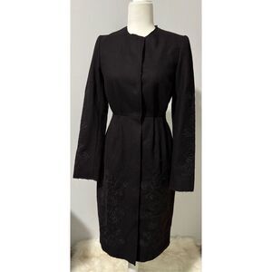 H&M Conscious collection long black Embroidered recycled wool blend button front